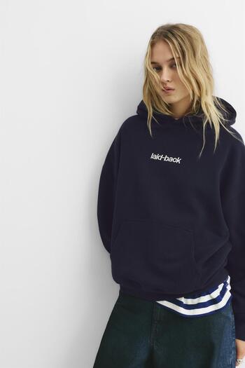 Pull & Bear Blue slogan hoodie