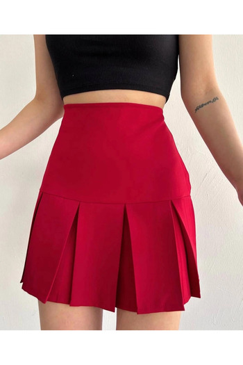 Osso Fashion Six Wide Pleated Skirt Burgundy S24729