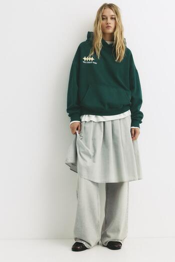 Pull & Bear Green slogan hoodie