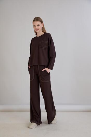 Sortie Stitch Detail Modal Sweat Brown
