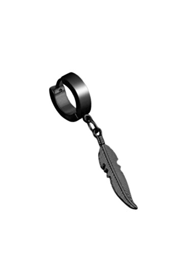 SYGGY Feather earring, feather pattern, 4.5cm, black
