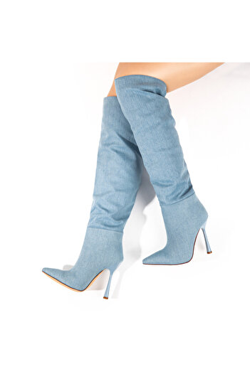 BMoD Women's light blue long denim boots MOD10416
