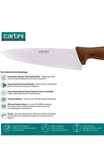 Godrej Cartini Classic Chef Knife, Stainless Steel Heavy Duty Slicing and Dicing Meat, 8"-Brown