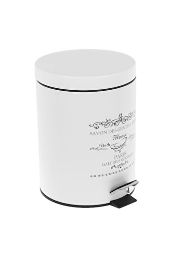 SHOPIENS Cos de gunoi metalic Shopiens® pentru baie de culoare alba cu imprimeu alb, maner si pedala metalic