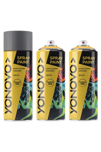 YONOVO Spray Paint Pack of 3 - Matt Silver 400ml Multi-Purpose Acrylic Spray for Art, Craft, and DIY