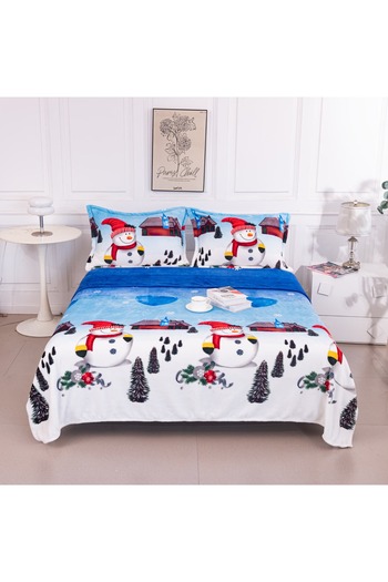 CHIRASO Cocolino Blanket Set 200x230, Soft and Fluffy, Double Bed, plus 2 Pillowcases, Snowman