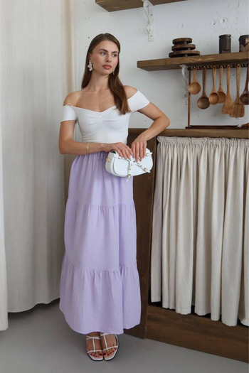 adba style Women's Basic Waist Tie Muslin Skirt 4044