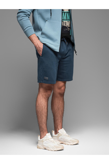 OMBRE Pánské krátké tepláky RELAXED FIT ve stylu athleisure - tmavě modré V4 OM-SRWS-0122 L