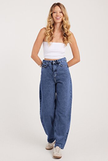 Tudors Women's Regular Fit Classic Cut Baggy Cotton Wide Leg Blue Jeans