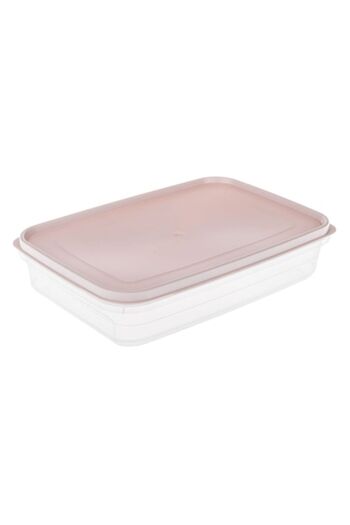 SHOPIENS Transparent plastic food container, rectangular, powder pink lid, 2.1 L