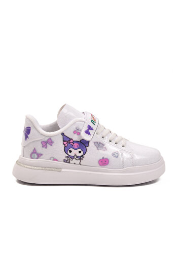 Aspor White Patent Leather Glittery Velcro Girls' Sports Shoes