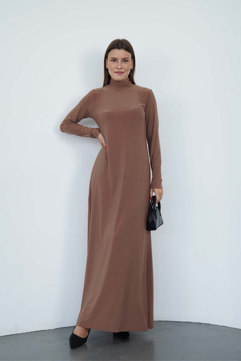 penyebizden Dora Women's Maxi Length Turtleneck Sandy Dress-Cinnamon