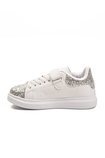 Aspor White Glitter Velcro Girls' Sports Shoes
