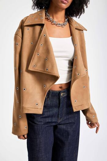 its basic Γυναικείο καφέ w5-16 Oversize Μπουφάν ειδικής σχεδίασης με λεπτομέρεια με ματάκια