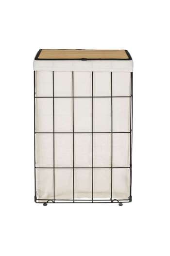 SHOPIENS Laundry Basket Shopiens® with Metal Frame, Bamboo Lid, and Beige Fabric Lining, 40 x 30 x 60 cm