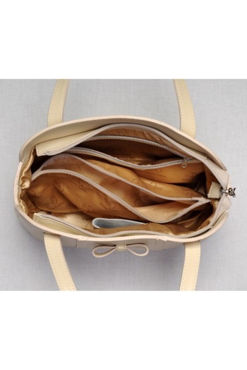 ANNA FELLINI Geanta dama piele, ANNA FELLINI, Papion mare, crem, 37x10x32 cm