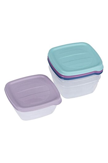 SHOPIENS Set 4 food containers with lids Shopiens®, square, made of transparent plastic and colored lids, 25