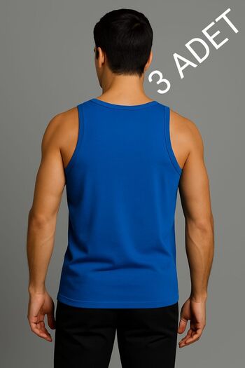 enmodaiçgiyim Saks Blue 3-Pack 100% Cotton Combed Classic Strap Men's Undershirt – Breathable, Comfortable Fit, Casual