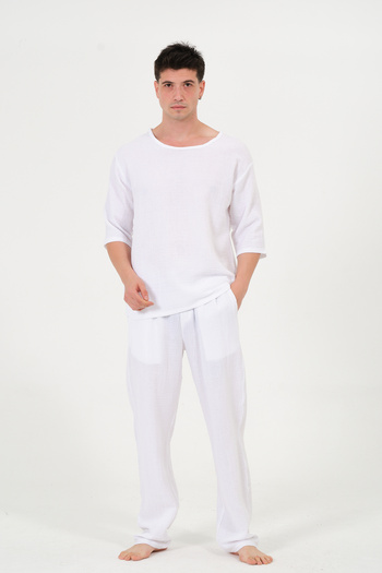 RELAXL 100% Cotton Muslin Casual White Pajama Set Plus Size
