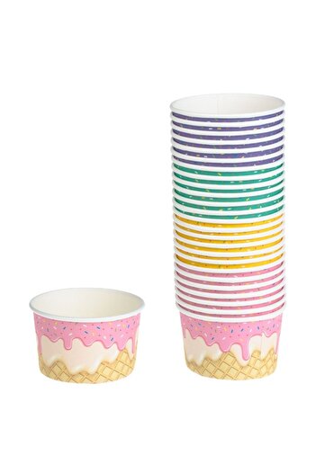 SHOPIENS Set 25 boluri din carton Shopiens®, pentru inghetata de diferite culori cu model, 150 ml