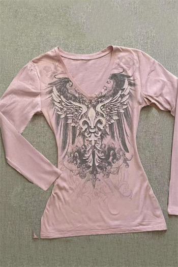 Karakedi Pink Gothic Wing Y2K Long Sleeve Crop