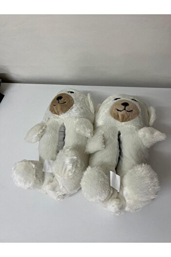 Eylül Spor Ayıcık Figürlü Sevimli Peluş Panduf – Beyaz | Rahat, Sessiz ve Kaymaz Taban