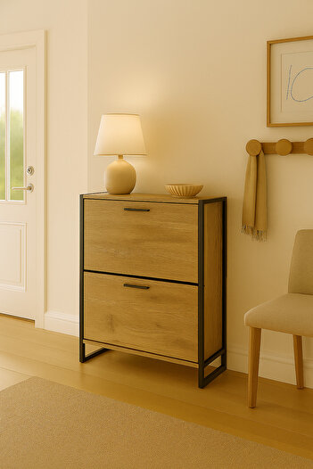 UnicSpot Piza shoe cabinet with two drawers, oak