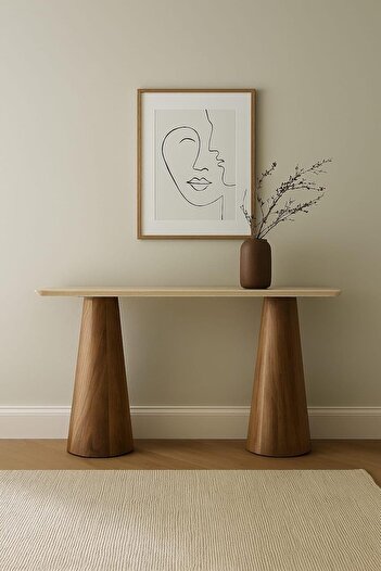 Crestj Modern Console Table with Wooden Base and Marble Top, Beige, 80x40x140 cm