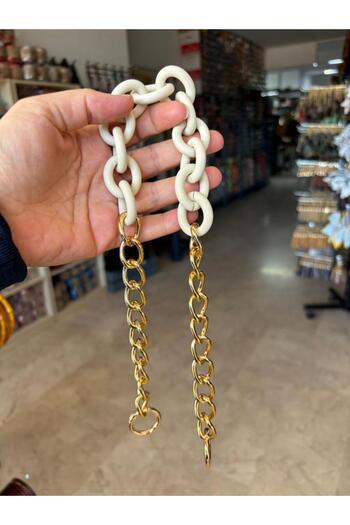 angel çanta aksesuar 54 cm Cream Matte Acrylic Chain Bag Handle Light Gold Metal