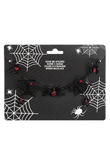 SHOPIENS Halloween Gothic Necklace Black with Red Rhinestones and Metallic Spiders