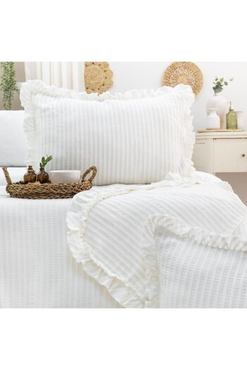 Şaheser Jacquard cotton blanket 240x260cm + 2 pillowcases, Marta Cream