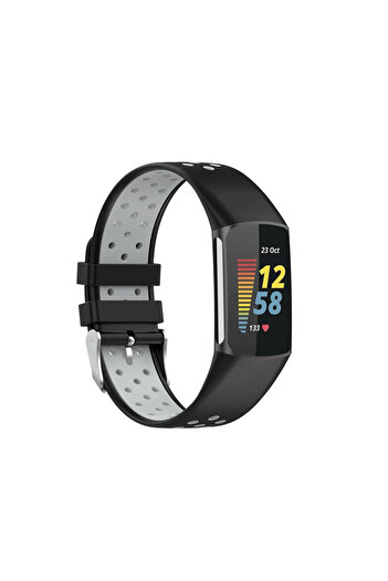 Edman Sports Bracelet Strap for Fitbit Charge 5, Black/Gray