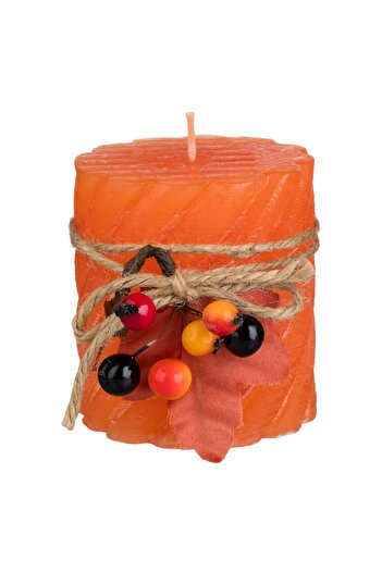 OEM Orange Candle with Embossed Pattern & Berries Ø6.5x7.5cm
