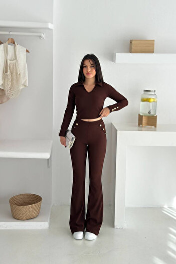 Neşeli Butik Women's Polo Collar Button Detailed Suit Nbk4322