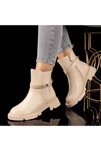 BMoD Beige women's boots with a zipper and an elastic insert MOD10712