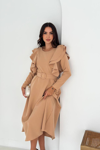 Neşeli Butik γυναικείο φόρεμα με βολάν με ζώνη με μήκος midi NBK4309
