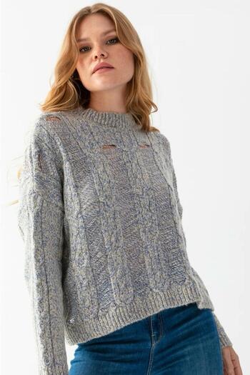 Noi Belis Knitted Detailed Crew Neck Sweater Aw25Kz0043