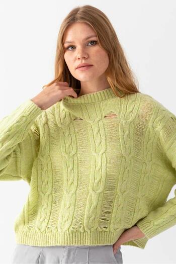 Noi Belis Knitted Detailed Crew Neck Sweater Aw25Kz0043