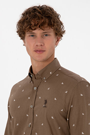 U.S. Polo Assn. Men's Khaki Long Sleeve Shirt 50316561-Vr027