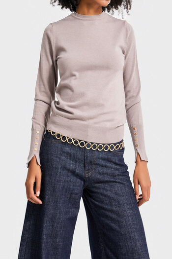 its basic Women's Gray Color W5-82 Knitted Knitwear Fabric Crew Neck Sleeve Accessory Knitwear