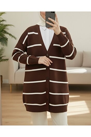 Modamorfo Striped Buttoned Cardigan