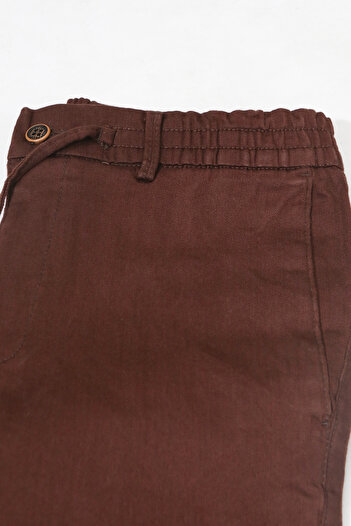 ASG TEKSTİL Burgundy Color Plain Design Elasticated Legs Button Closure Slim Fit Men's Trousers