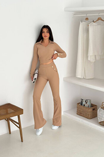 Neşeli Butik Women's Polo Collar Button Detailed Suit Nbk4322