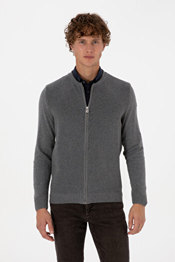 U.S. Polo Assn. Men's Gray Melange Basic Knitwear Cardigan 50313721-Vr086