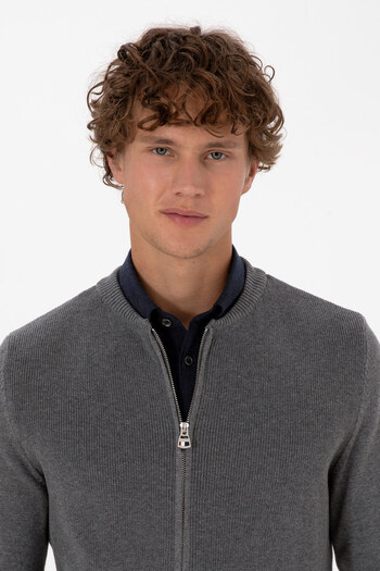 U.S. Polo Assn. Men's Gray Melange Basic Knitwear Cardigan 50313721-Vr086
