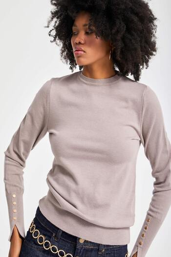 its basic Women's Gray Color W5-82 Knitted Knitwear Fabric Crew Neck Sleeve Accessory Knitwear