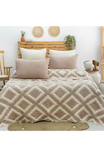 Şaheser Muslin blanket 240x260cm + 2 pillowcases, Saheser Home, Sonia Beige