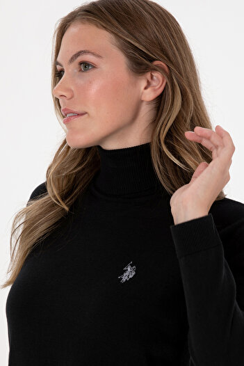 U.S. Polo Assn. سترة نسائية سوداء ذات رقبة عالية 50313621-VR046