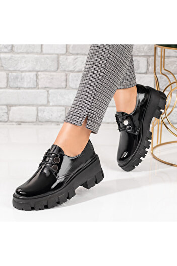 BMoD Glossy black women's casual shoes with a thick sole, made of genuine leather MOD09918