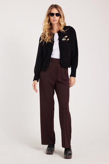 Tudors Women's Regular Fit Classic Cut Velcro Closure Wide Leg Brown Trousers